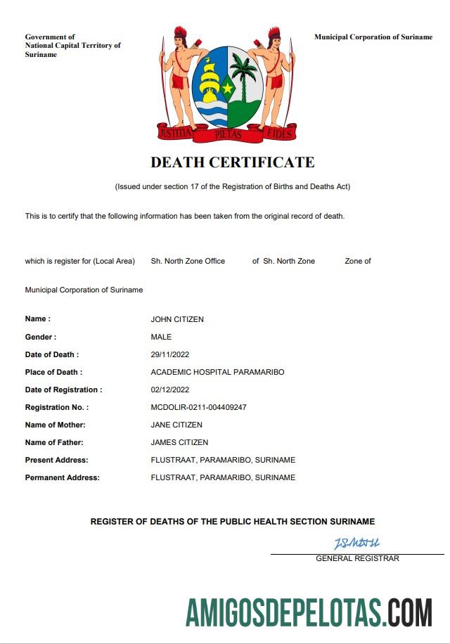 Para baixar modelo Word e PDF de certidão de óbito do Suriname